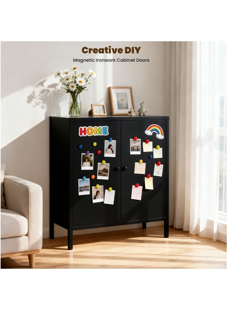 جيجيرو خزانة بوفيه معدنية، خزانة تخزين مطبخ بأرفف، خزانة ركن قهوة، خزانة جانبية للبوفيه، رف قابل للتعديل أسود - Image 5